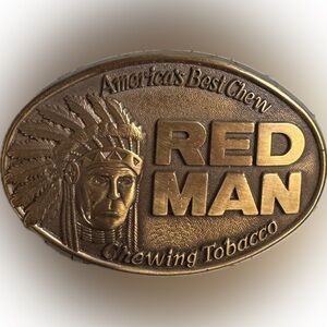 Red Man America's Best Chew Chewing Tobacco 1988 Pinkerton Belt Buckle Vintage